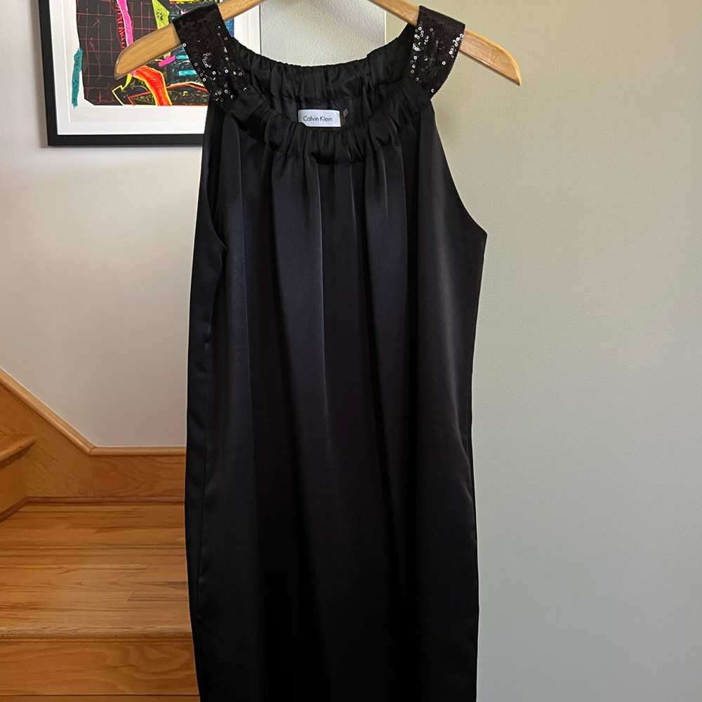 Calvin Klein Black Sleeveless Dress with Sequin Neck Detailing